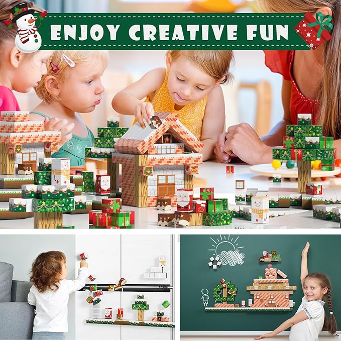 100 Pcs Magnetic Blocks, Magnetic Building Blocks for Kids, Build Mine Magnet World Set with Christmas Snow Magnet Blocks, Magnetic Building Cubes STEM Construction Toys for Kids Ages 3 4 5 6 7 8