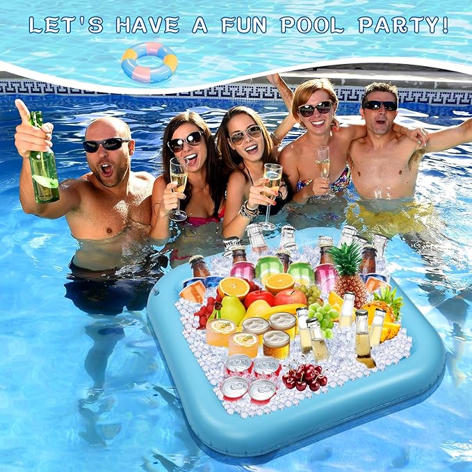 Floating Table for Pool Game with Waterproof Playing Cards, 35.5 x 35.5 in Floating Card Table for Pool, Inflatable Floating Pool Game Table for Adults Family Party (Blue)