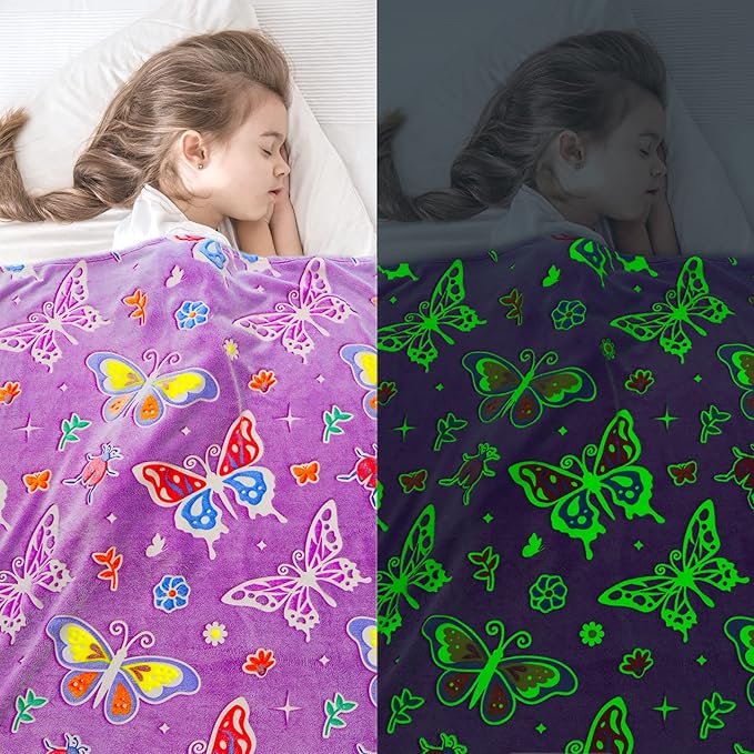 Butterfly Blanket Glow in The Dark Blanket Gifts for Girls, Toys for 1 2 3 4 5 6 7 8 9 10 Year Old Girls Butterfly Birthday Gifts for Adults Kids,Soft Warm Fuzzy Kids Throw Blanket 40"x50"