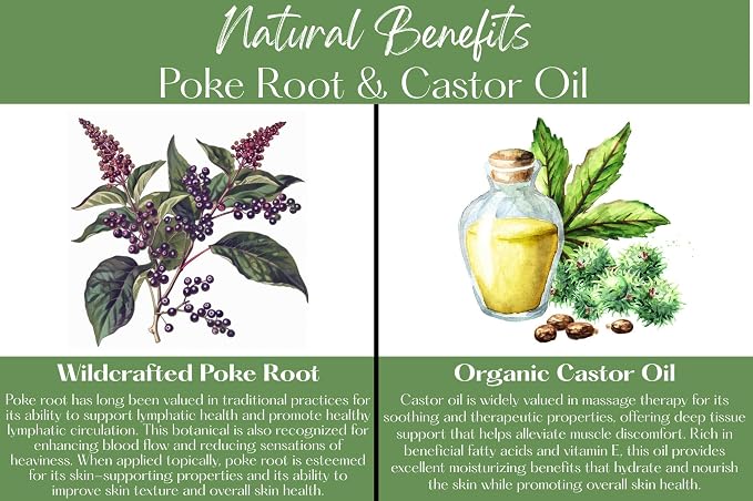Poke Root & Castor Oil Salve - Cysts, Boils, Fibroids, Swollen Lymph Nodes, Breast & Joint - Vegan Lymphatic Support Massage Balm - Natural Deep Tissue Relief Ointment (4oz)