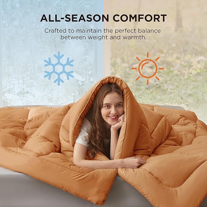 Bedsure Comforter Duvet Insert - Quilted Comforters King Size, All Season Duvet, GentleSoft Down Alternative Bedding Blanket, with 8 Tabs, Gifts for Women/Men, Burnt Orange, King 90 x 102 Inches
