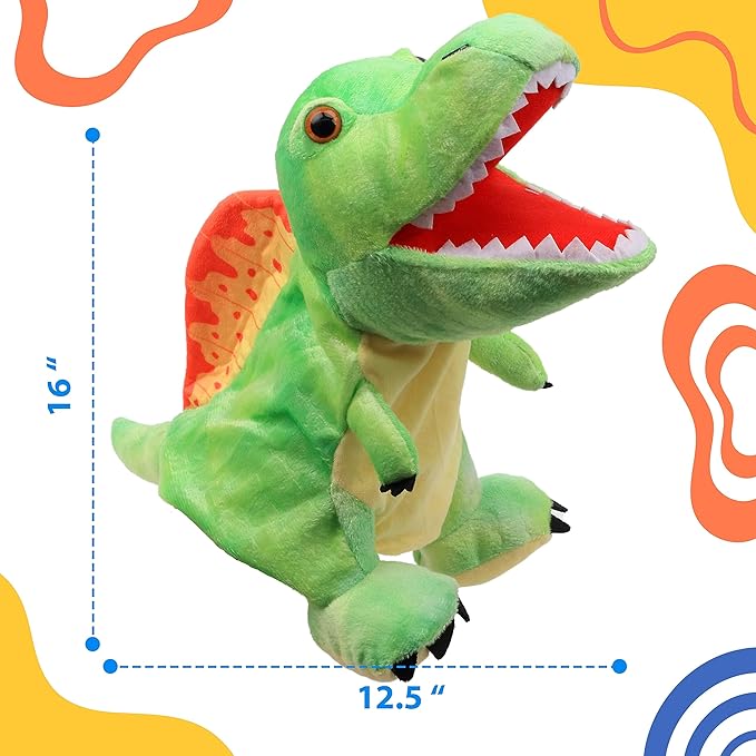 Cuteoy Plush Spinosaurus Hand Puppet Stuffed Animal Toy Open Movable Mouth Creative Role Play Storytelling Dinosaur Plushies Gifts for Kids Toddlers Birthday Christmas