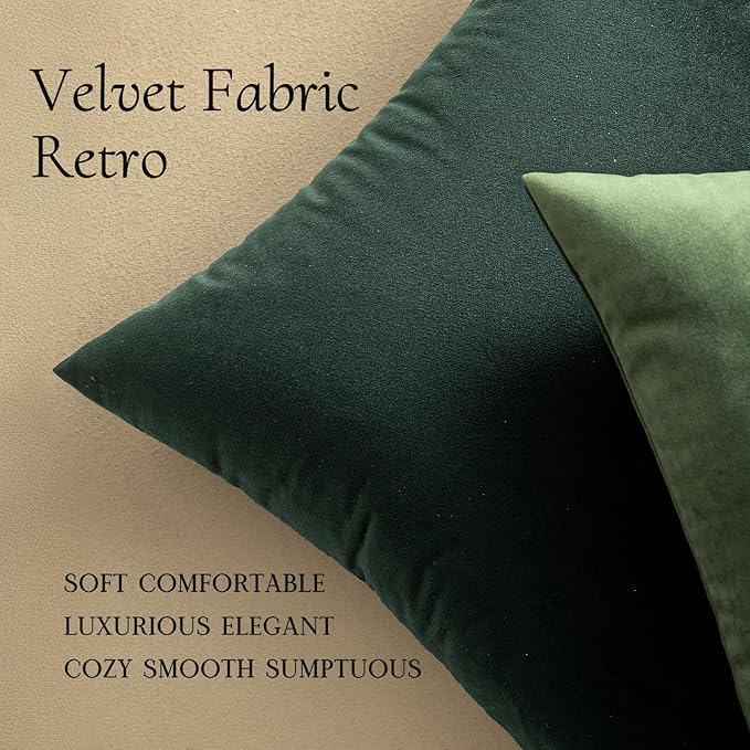 MIULEE Velvet Throw Pillow Covers 22x22 Inch Pack of 2 Army Green | Soft Solid Decorative Pillow Covers, Modern Luxury Home Decor, for Couch Chair Sofa Bedroom Livingroom