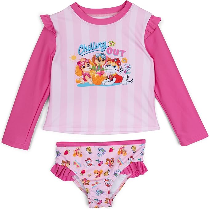 Paw Patrol Girls Rash Guard and Bikini Bottom Swim Set UPF 50+ Toddler to Little Kid Sizes (2T - 6)