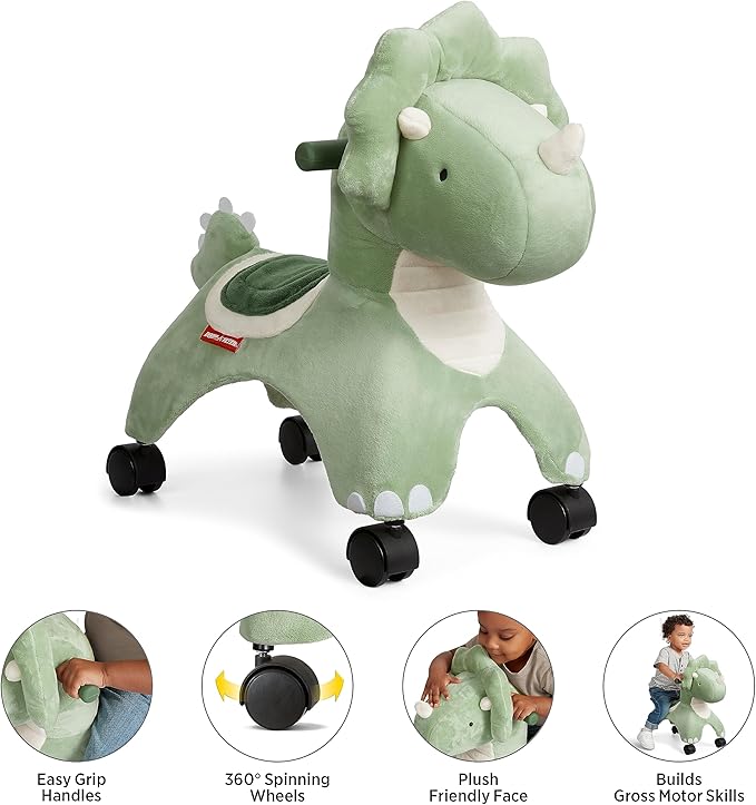 Radio Flyer Dash the Rolling Dinosaur Ride On, Ages 1-3, EZ-Glide 360-degree Wheels, Easy Grip Handles, Soft Plush Face, Ideal for Active and Imaginative Play, Toddler Ride On Toys