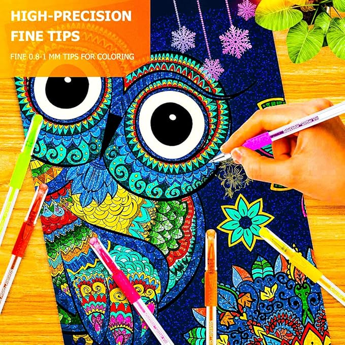 Soucolor Glitter Gel Pens for Adult Coloring Books, Christmas|Birthday Gifts, School Art Supplies,120 Pack-60 Glitter Pens, 60 Refills and Travel Case, 40% More Ink Markers Set for Drawing Journaling