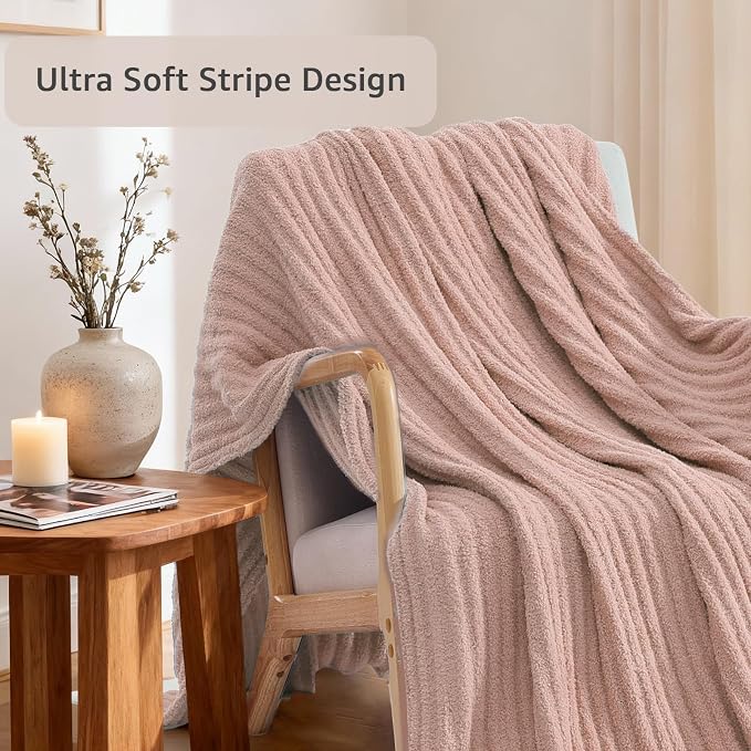 Soft Throw Blanket for Couch-Cozy Reversible Knitted Blankets | Lightweight Warm Fluffy Decor for Women, Mom, Her & Girls, Sofa, Chair, Bed, 50x60in, Pink