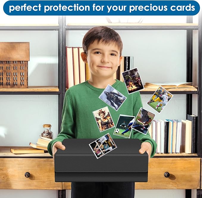 Homthy 1800+ Card Deck Case for Trading Cards, Leather Magnetic Closure Commander Card Storage Box Magic Card Holders Fit for MTG TCG and Sport Cards (Sky Blue)