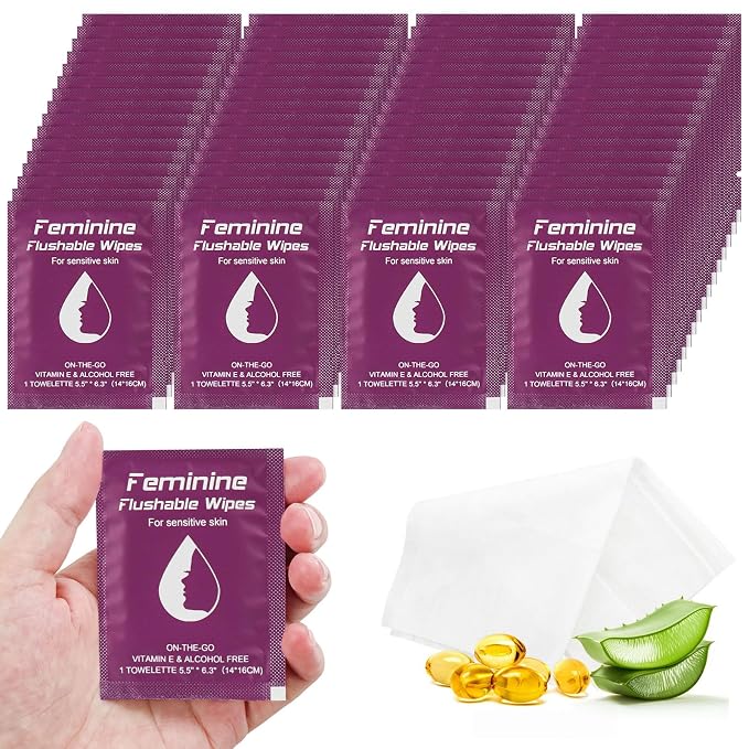 twoworld 400 Feminine Wipes Flushable Travel Individually Wrapped | Travel Wipes for Women,Feminine Care Wet Wipes Travel Size Vaginal Wipes for Adult,Girl and Homeless(Unscent)