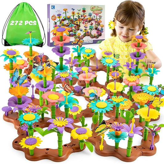 Flower Garden Building Toys for Girls: 272 PCS Kids Gardening Kit Set Gifts for 3 4 5 6 7 Year Old Toddler