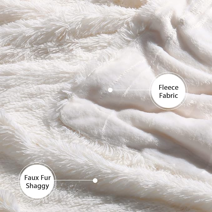 Decorative Extra Soft Fuzzy Faux Fur Throw Blanket 50" x 60",Solid Reversible Long Hair Shaggy Blanket,Fluffy Cozy Plush Comfy Microfiber Fleece Blankets for Couch Sofa Bedroom,Cream White