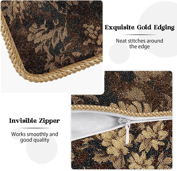 Neutral Flowers Dark Brown Soft Velvet Throw Pillow Covers Set of 2 Boho Vintage Abstract Floral Decorative Pillow Covers 16x16 Inch Retro Bohemian Pillow Case For Sofa Couch Farmhouse Home Decor