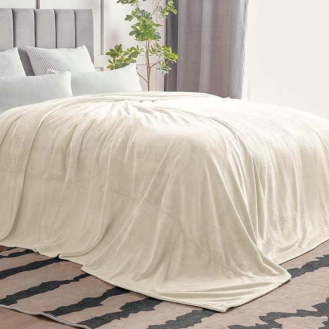 BEDELITE Fleece Blanket Soft Plush Oversized Bed Blanket Cream 120"x120" | Ultra Soft Plush Fleece, Lightweight Warmth, All Season Comfort, Fade Resistant, Machine Washable, Perfect for Sharing