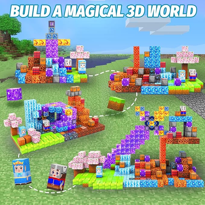 Magnetic Blocks for Kids, 100PCS 1inch Magnetic Building Cube Toys with Mine Sword Theme, Stacking Magnets Construction Toy Birthday Gifts for Boys and Girls Age 3+ Years Old