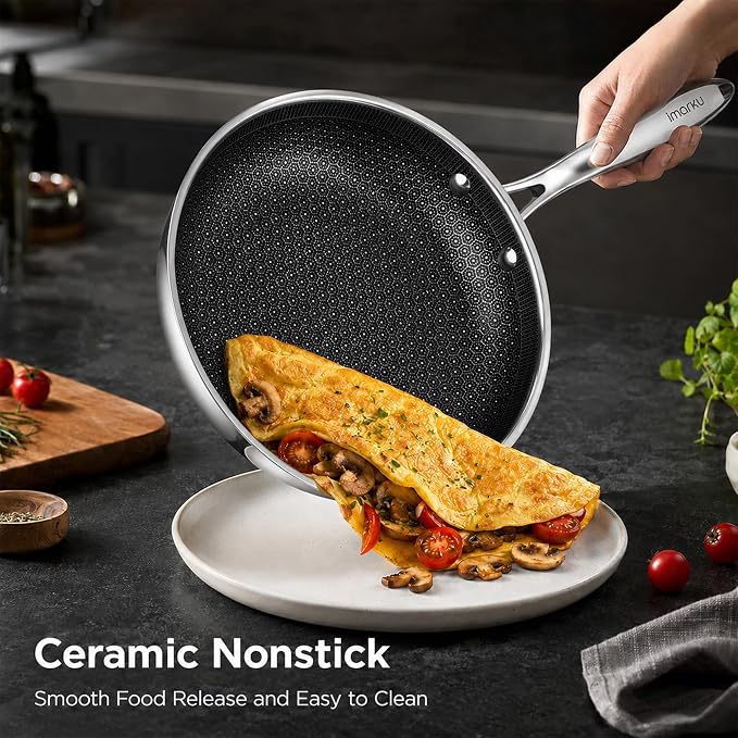 imarku 8 Inch Non Stick Frying Pans, Healthy Hybrid Ceramic Frying Pans | PFOA Free, Dishwasher & Oven-Safe Non Stick Skillets, Stainless Steel Frying Pan for Gas, Electric, and Induction