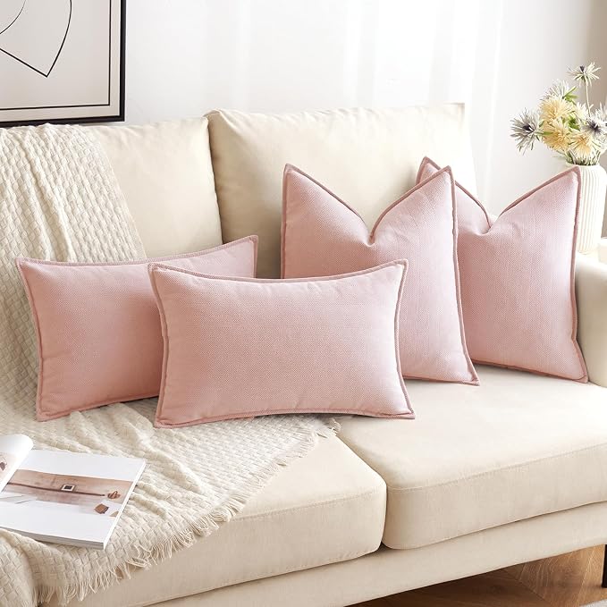 MIULEE Pack of 2 Pink Decorative Chenille Pillow Covers 18x18 Inch | Soft Couch Throw Pillows,Farmhouse Cushion Covers with Elegant Design for Sofa,Bedroom,Living Room,Spring Home Decor