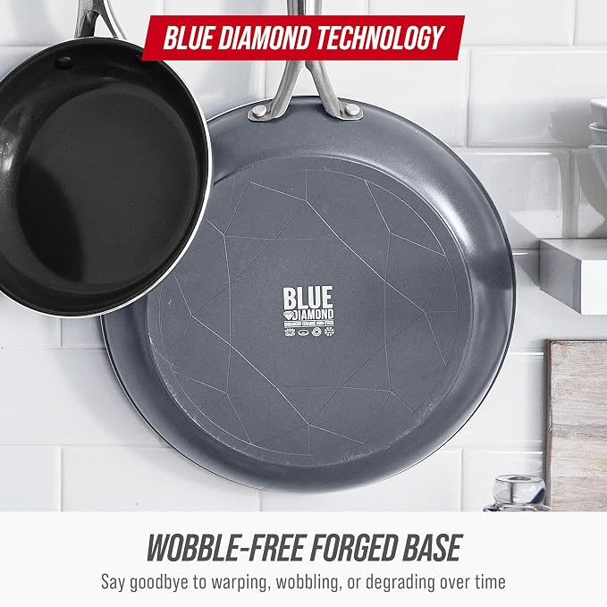 Blue Diamond 8" Diamond Infused Ceramic Nonstick Frying Pan Skillet, Gray | PFAS-Free Ceramic Nonstick, Dishwasher & Oven Safe, Stay Cool Handle, Durable Metal Utensil Safe, Egg & Omelet Pan