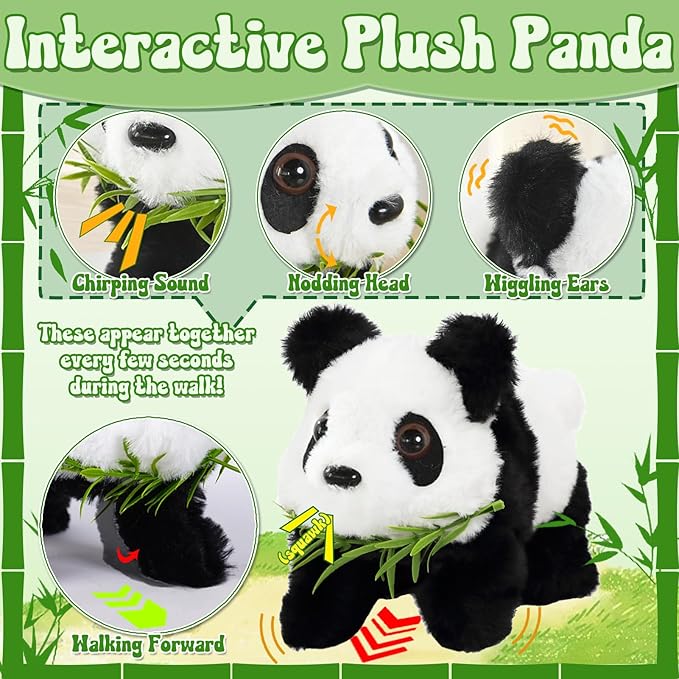 STAY GENT Electronic Panda Toy with Sound for 3+ Kids, Interactive Animated Plush Toy Panda Walking & Wiggling Ear, Educational Stuffed Animal Gifts for Toddlers Boys Girls Birthday Xmas