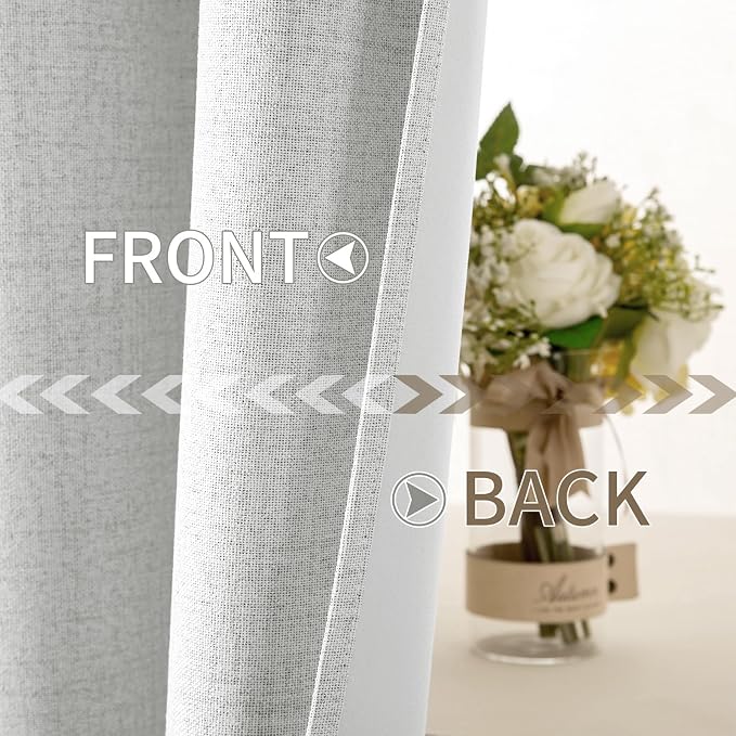 MIULEE Linen Textured Curtains for Bedroom Solid 100% Blackout Thermal Insulated Heathered White Grommet Room Darkening Curtains & Drapes Luxury Decor for Living Room 52 x 45 Inch (2 Panels)