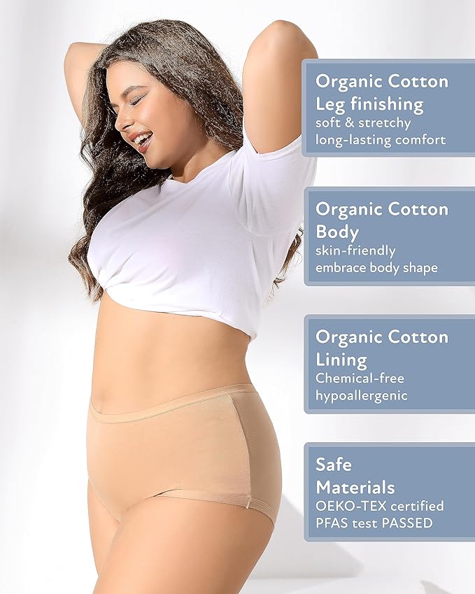 Goat Union Organic Cotton Boyleg Period Underwear for Women & Teens - Moderate Absorbency Period Panty