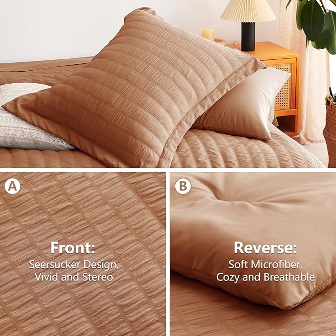 CozyLux King Size Comforter Set Pumpkin Seersucker 7 Pieces Bed in a Bag King Comforter Set with Sheets, Luxury Soft Bedding Set with Down Alternative Comforter, Sheets, Pillowcases & Shams All Season