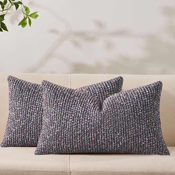 Allorry Throw Pillow Covers 12x20 Soft Wool Cushion Decorative Purple012E12 | Cozy Soft Touch,Neutral Textured Boho Cushion Covers Set of 2,for Modern Farmhouse Sofa Bedroom Living Room Decor