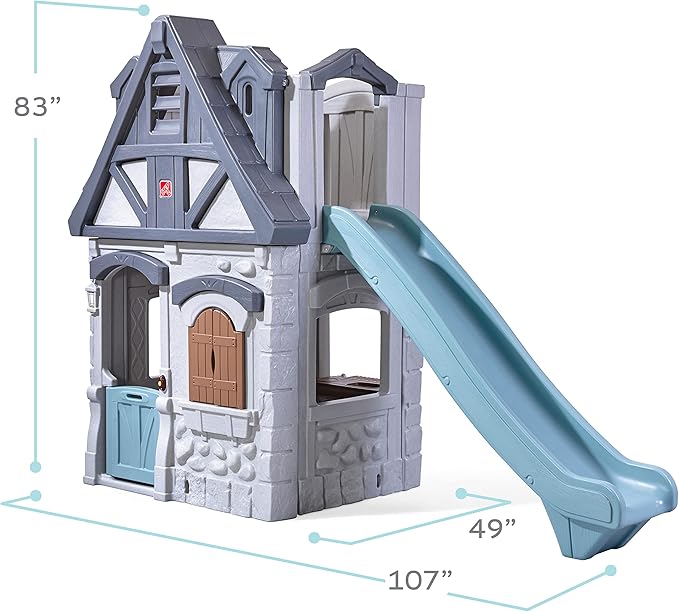 Step2 Enchanting Adventures 2-Story Kids Playhouse, Outdoor Playhouse with Kitchenette & Slide, Rock Climbing Wall, Made of Durable Plastice, For Toddlers 4-8 Years Old
