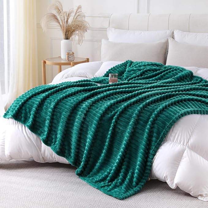 Teal Throw Blanket for Couch Sofa 60x80 inches Striped Design | Fleece Blankets Room Home Decor Lightweight Plush Soft Cozy Gifts for Women Mom