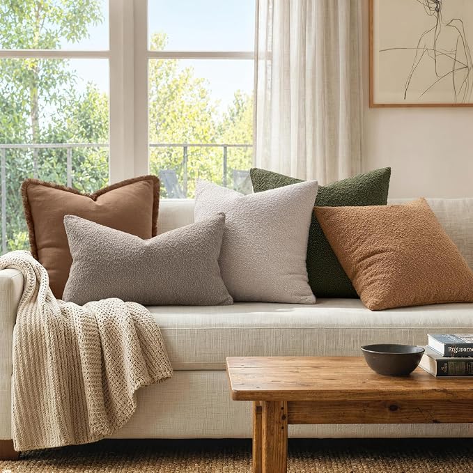 MIULEE 18x18 Decorative Lumbar Boucle Couch Pillow Covers Tobacco | Set of 2 Textured Neutral Fall Autumn Throw Pillow Covers, Accent Solid Pillowcases, Sofa Living Room Home Decor