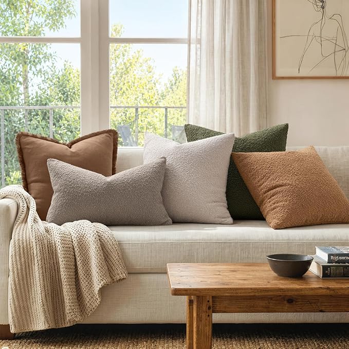 MIULEE 26x26 Decorative Euro Sham Boucle Couch Pillow Covers Beige | Set of 2 Textured Neutral Throw Pillow Covers, Accent Solid Pillowcases, Sofa Living Room Home Decor