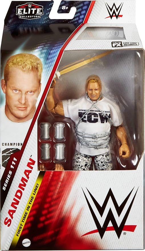 Mattel WWE Elite Action Figure & Accessories, 6-inch Collectible The Sandman with 25 Articulation Points, Life-Like Look & Swappable Hands