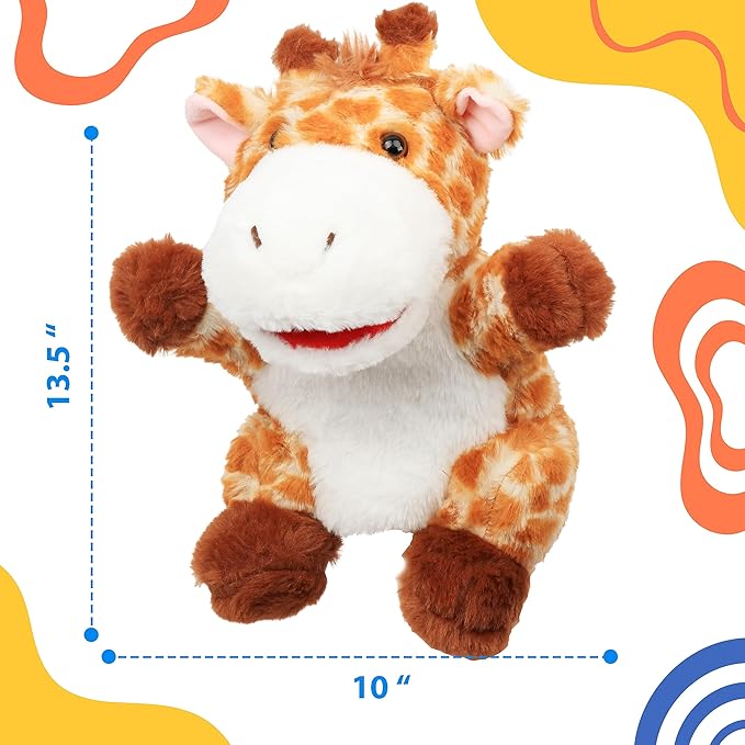 Cuteoy Plush Giraffe Hand Puppet Stuffed Animal Toy Open Movable Mouth Creative Role Play Storytelling Plushies Gifts for Kids Toddlers Birthday Christmas