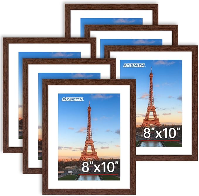 8x10 Picture Frame Bulk-6 Pack, Photo Frame with HD Plexiglass, Display Pictures 5x7 with Mat or 8x10 Without Mat, Brown Picture Frames Collage Wall Decor, Wall & Tabletop Picture Frames