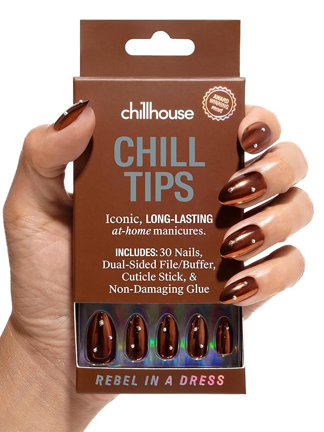 Chillhouse - Chill Tips, Press on Nails Kit - Rebel in a Dress (Almond) - 30 Nail Shapes & Sizes - Up to 2 Weeks of Wear - Customizable Fit - Reusable - Latina Founded, Women Owned - Beauty, Self Care