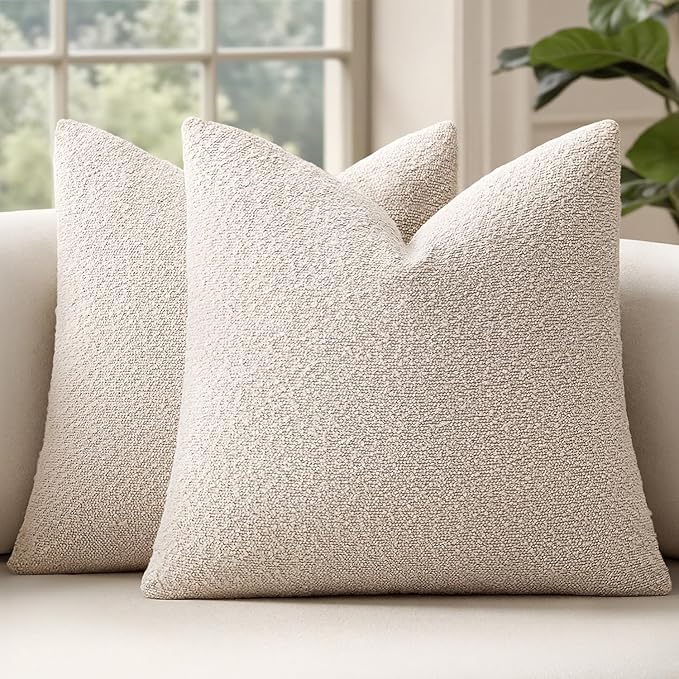 MIULEE 24x24 Decorative Euro Sham Boucle Couch Pillow Covers Beige | Set of 2 Textured Neutral Throw Pillow Covers, Accent Solid Pillowcases, Sofa Living Room Home Decor