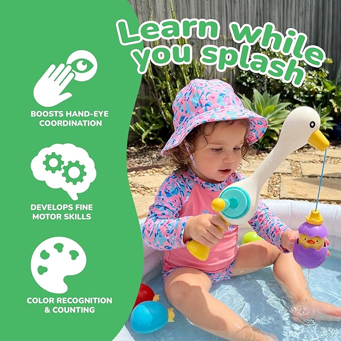 ArtCreativity Magnetic Fishing Toy - Baby Bath Game Fishing Rod with Strong Magnets Catch Floating Plastic Eggs - Waterplay Toys Set for Toddlers Boost Eye-Hand Coordination & Sensory Development