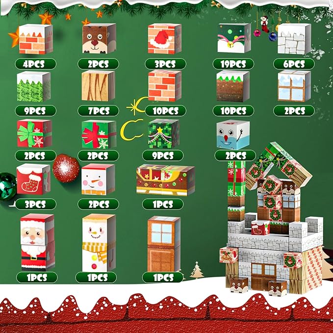 100 Pcs Magnetic Blocks, Magnetic Building Blocks for Kids, Build Mine Magnet World Set with Christmas Snow Magnet Blocks, Magnetic Building Cubes STEM Construction Toys for Kids Ages 3 4 5 6 7 8