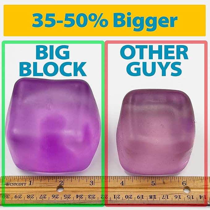 Premium Big Block Squeez'M Cube – 35% Larger Squishy Toy for Kids & Adults– Giftable for Unique Holiday, Birthday & Office Gift – Focus & Fun – US Brand & Instant Replace Policy, 3+(Purple Cube)