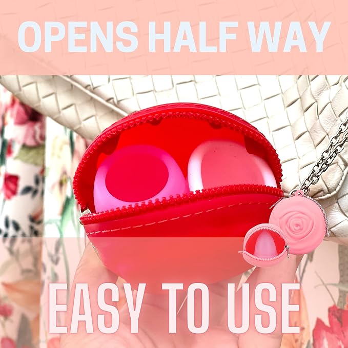 Adorable Pink Peri - Menstrual Period Cup Case Storage Bag | Rose Design + Silicon Material | Easy to carry, clean, and use | Metal Chain attached | Multi-use for small items (Cup not included) Green