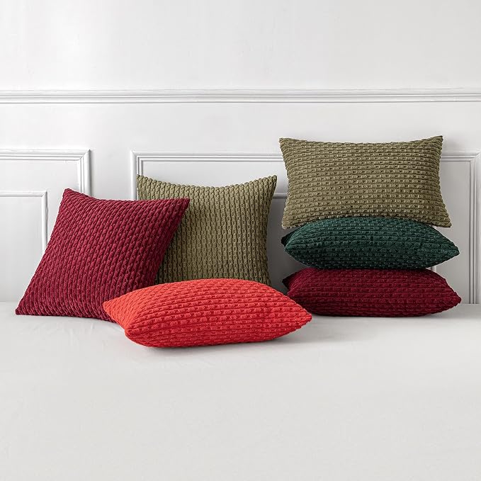 MIULEE Decorative Throw Pillow Covers 16x16 Olive Green Textured Corduroy | Pack of 2 Striped Pillow Covers Modern Farmhouse Coastal Home Decor for Couch Bed Sofa Living Room