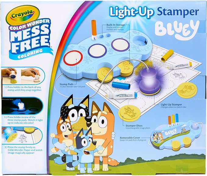 Crayola Magic Light Up Bluey Stamper Art Set, Toddler Mess Free Coloring & Stamping Kit, Essential Easter Basket Stuffer for Kids, Bluey Toys, Gifts for Ages 3, 4, 5