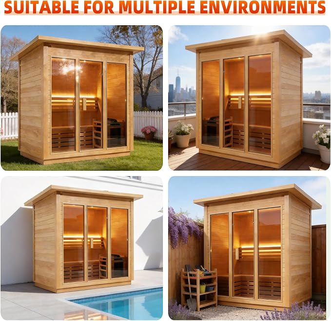 Outdoor Steam Sauna for 3 Person, Canadian Hemlock Sauna Room with 6KW ETL Toule Heater, Traditional Backyard Sauna Spa with Asphalt Shingles, Luxury Sauna Accessories for Home & Garden