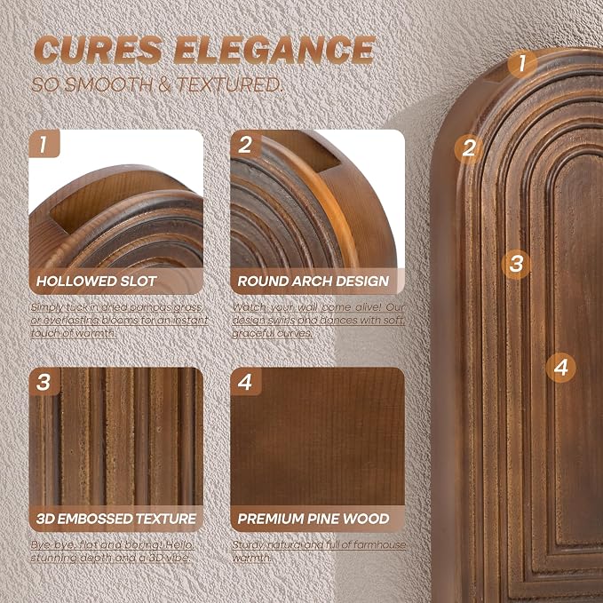 EOSAHR Rustic Wall Vase: Wall Planter for Hallway Decor for Entryway, Brown | 2Pcs, Pine Wood, Hanging Planter, Wall Art for Living Room, Farmhouse Wall Decor, Suit to Hold Pampas Grass