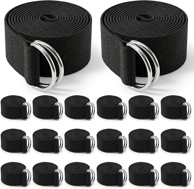 20 Pcs Yoga Mat Strap & Yoga Straps for Stretching, 6ft Adjustable Exercise Stretch Band with Metal D Ring Buckle for Pilates, Fitness, Gym Workout, Dance, Physical Therapy (Black)