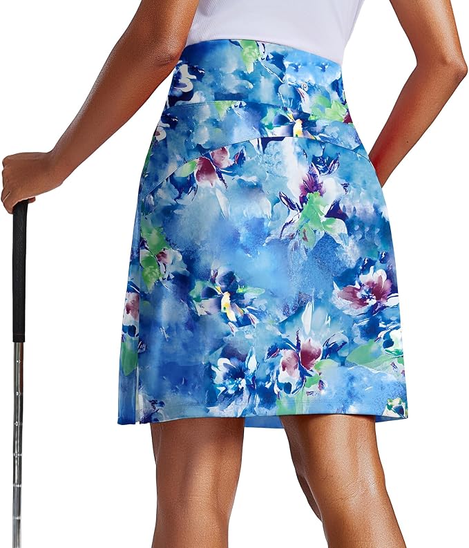 PINSPARK 20" Skorts for Woman Knee Length UPF 50+ Golf Skirts | 4 Pockets, Built-in Shorts, High Waisted, Split Hem, Silky-smooth, Moisture-wicking, for Golf Athletic Tennis Workout Casual