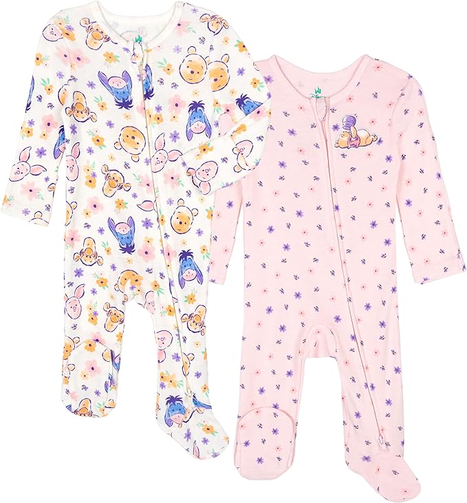 Disney Baby Girls 2 Pack Zip Up Sleep N' Plays Newborn to Infant Sizes (Newborn - 24 Months)