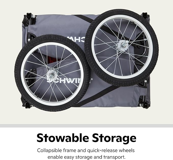 Schwinn Daytripper or Porter Bike Cargo Trailer, Holds up to 100 lb, Universal Coupler, Folding Frame, Quick-Release Wheels, 16-Inch Tires, Interior D-Rings, Schwinn Bike Trailer for Carrying Cargo