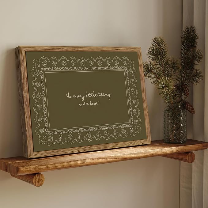 Framed Vintage Inspirational Wall Art, Do Every Little Thing with Love Quote Canvas Wall Decor Painting, Dark Green Christian Bible Verse Poster Print Picture for Living Room Bedroom 12x16 Inch