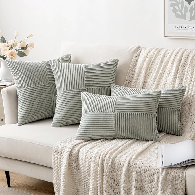 MIULEE Silver Grey Decorative Euro Sham Pillow Covers 24x24 Inch for Bed Couch Sofa Pack of 2 Boho Farmhouse Throw Pillows Soft Cross Corduroy Patchwork Textured Cushion Cases