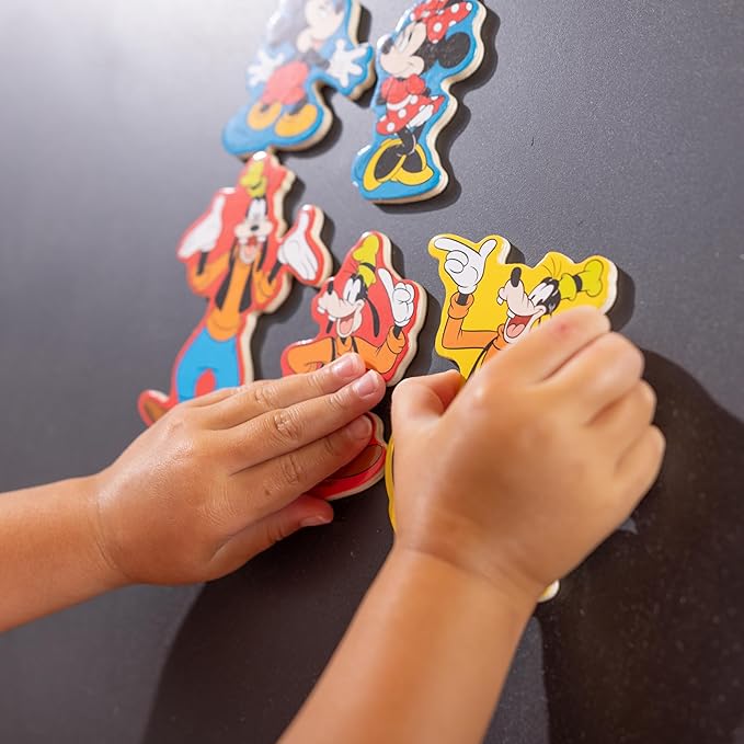 Melissa & Doug Disney Mickey Mouse Wooden Character Magnets (20 pcs) Toys for Disney Fans, Mickey Mouse Fridge Magnets, Pretend Play & Toddler Toys for Kids Ages 2+
